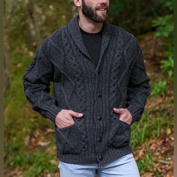 Aran Crafts Other - Aran Crafts Shawl Neck Diamond Merino Wool Cardigan Small